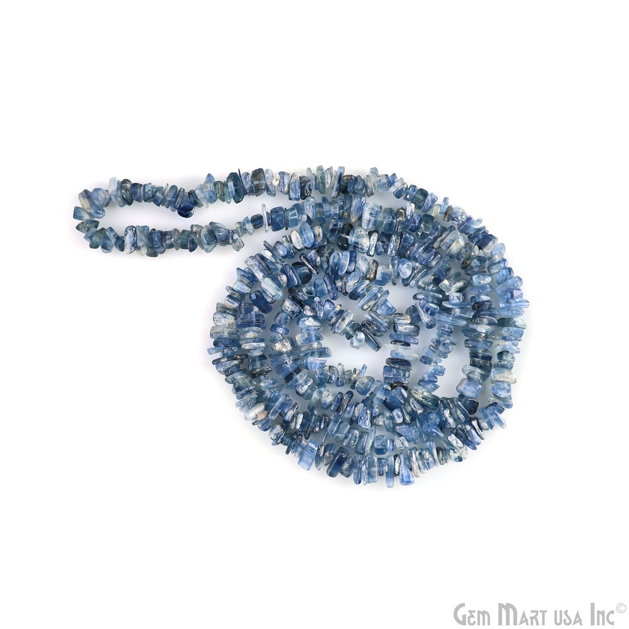 Kyanite Chip Beads, 34 Inch, Natural Chip Strands, Drilled Strung Nugget Beads, 3-7mm, Polished, GemmartUSA (CHKY-70001)